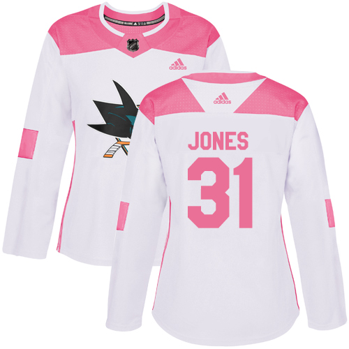 Adidas Sharks #31 Martin Jones White/Pink Authentic Fashion Women's Stitched NHL Jersey